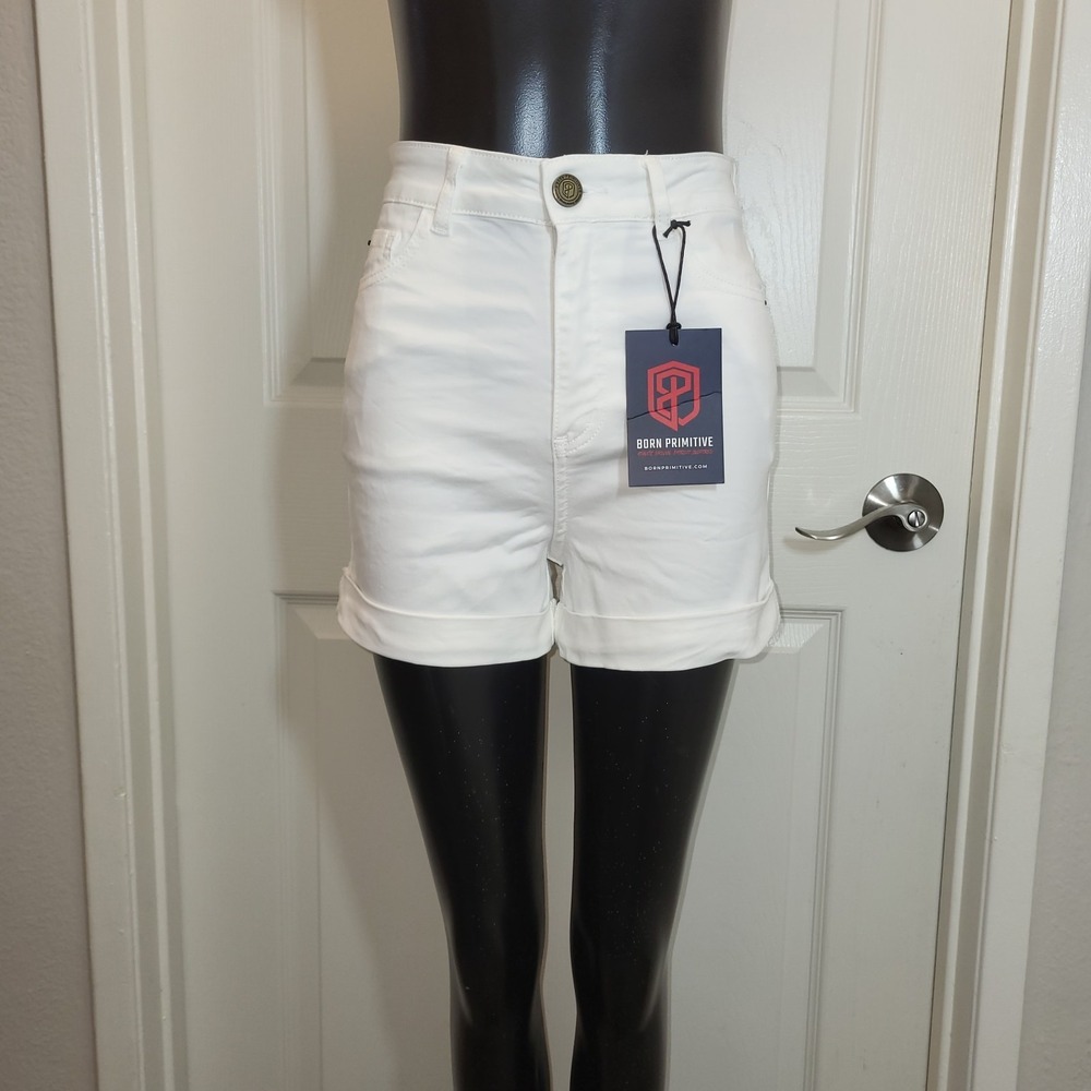Born‎ Primitive Flex Stretchy Mom Jean Short (White) Size Small MSRP $55.00
